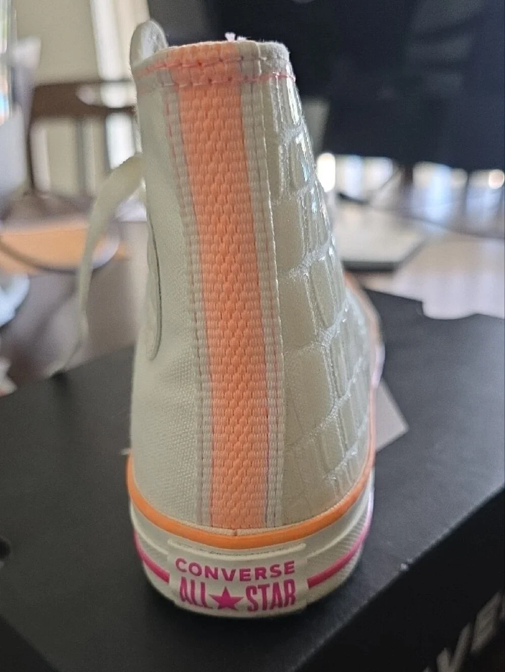 Converse White High Top Sneakers with Pink & Orange Accents